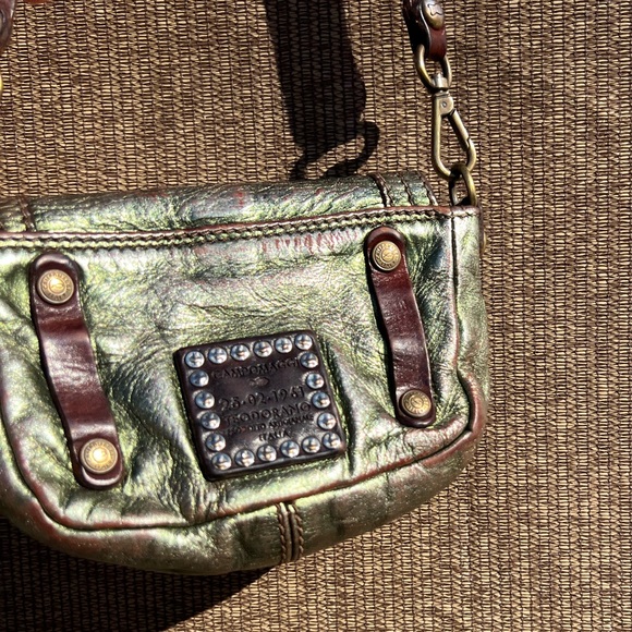 Campomaggi Handbags - Vintage Campomaggi Metallic Green Leather Studs RARE 1961 5x7” Made in Italy
